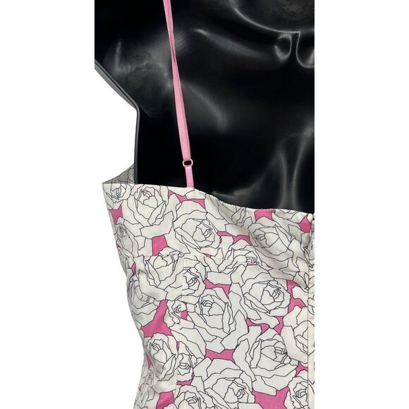 Bebe White Pink Rose Silk Dress Size Small S Shift Romantic Sleeveless EUC - Picture 7 of 11